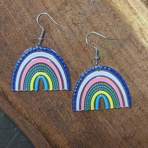Blue Purple Pink Rainbow Earrings Love Heart accessories Dangle Drop